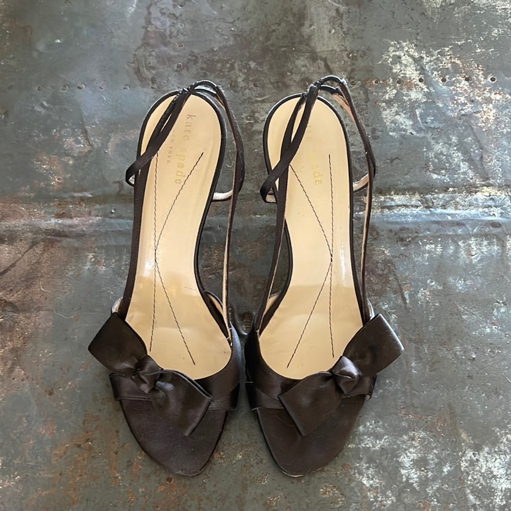kate spade Black Satin Bow Slingback Sandals